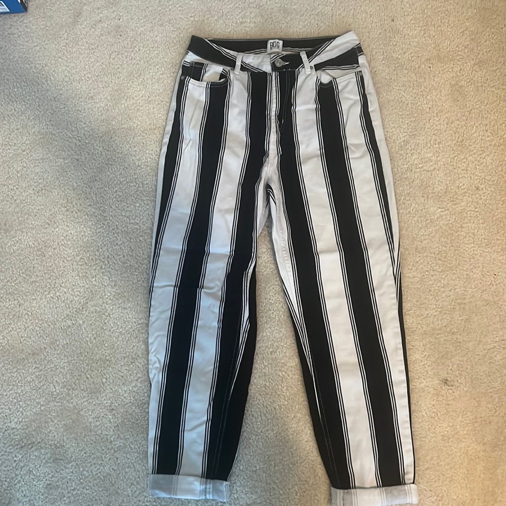 Vertical Stripped Mom Jeans
